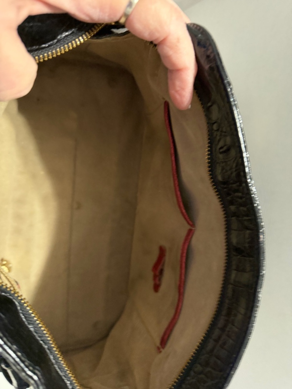 Brahmin Black Croc-Embossed Leather Shoulder Tote - Picture 6 of 9